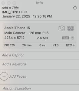 screenshot of the information associated with a photograph taken with an iPhone